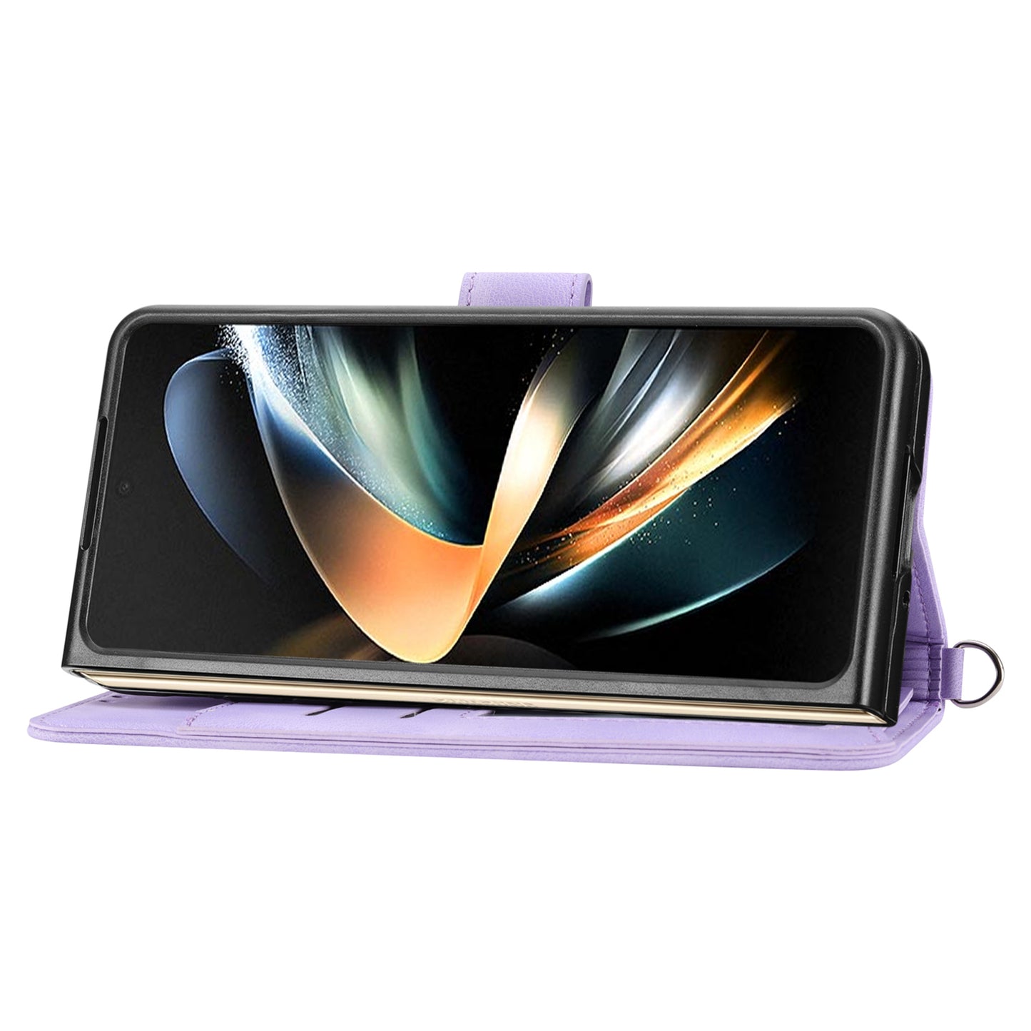 For Samsung Galaxy Z Fold6 5G Leather Case Multiple Card Slots Phone Cover with 2 Straps - Purple
