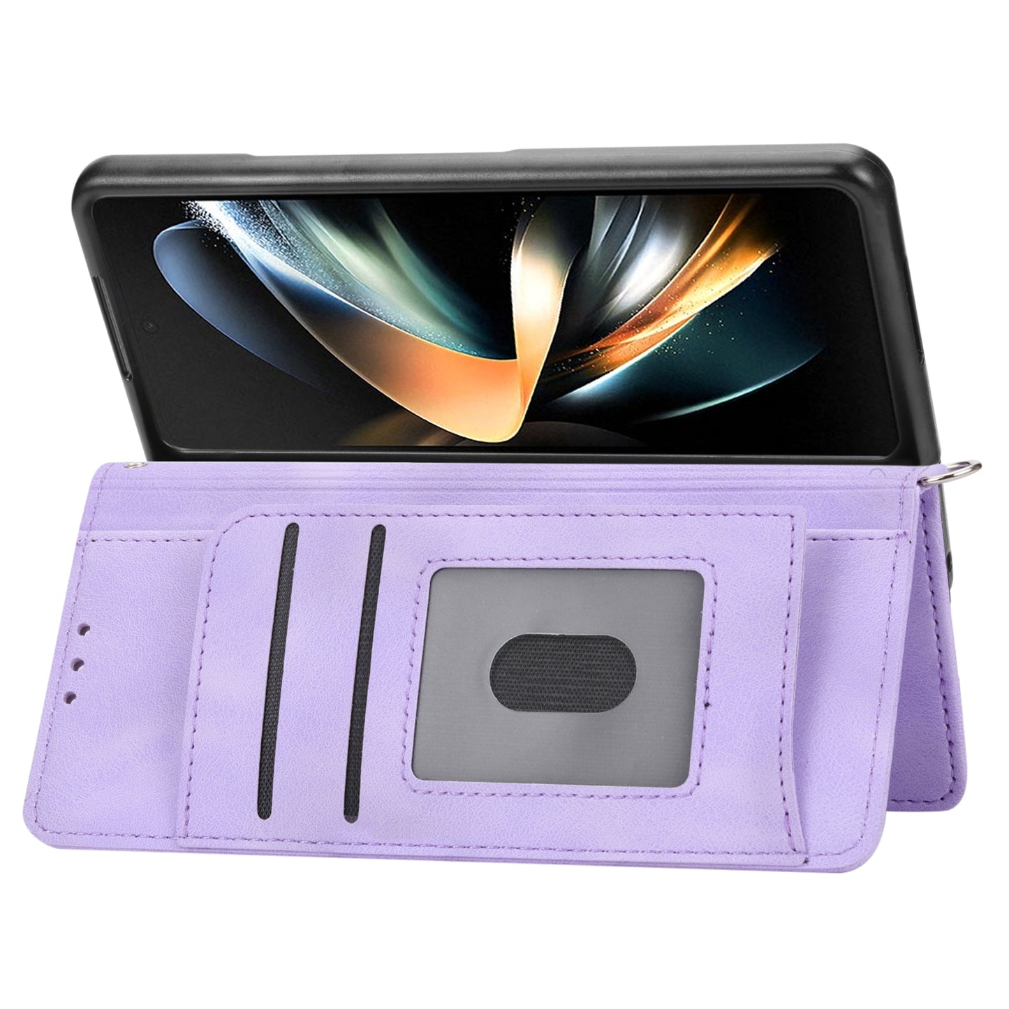 For Samsung Galaxy Z Fold6 5G Leather Case Multiple Card Slots Phone Cover with 2 Straps - Purple