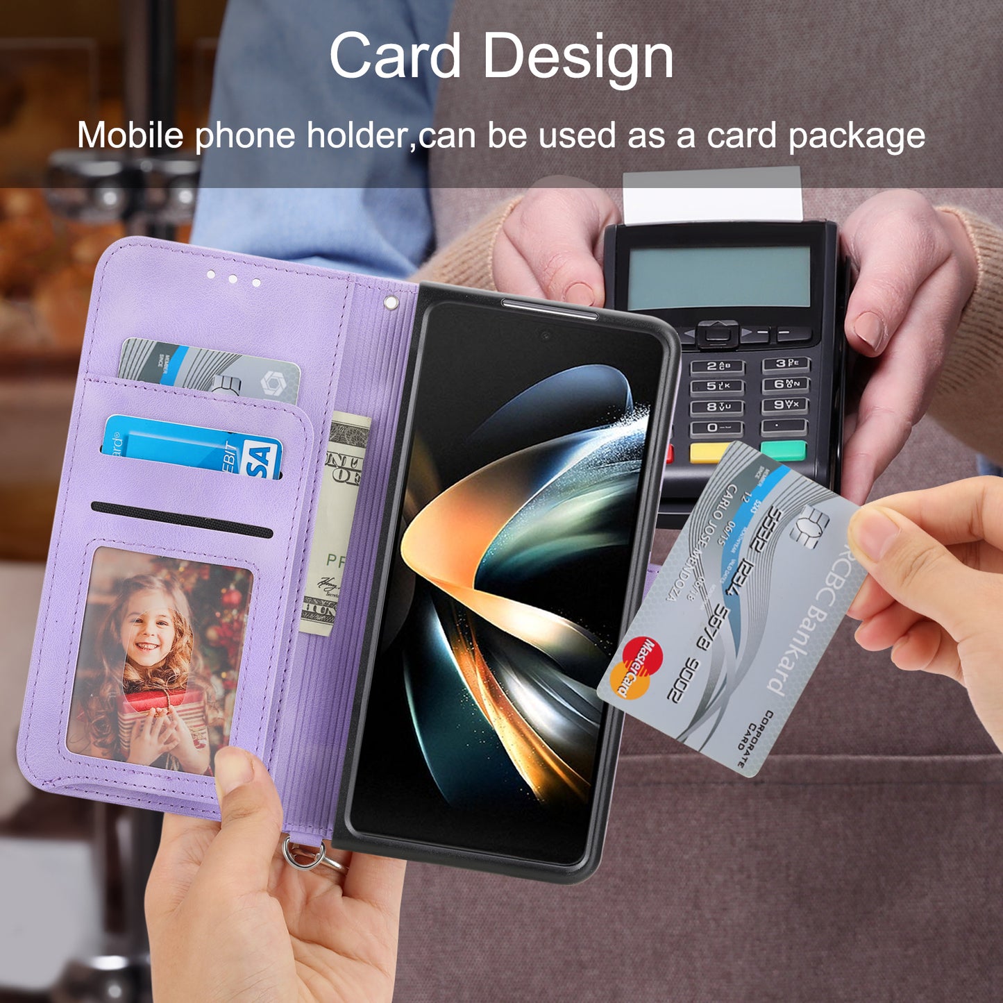 For Samsung Galaxy Z Fold6 5G Leather Case Multiple Card Slots Phone Cover with 2 Straps - Purple