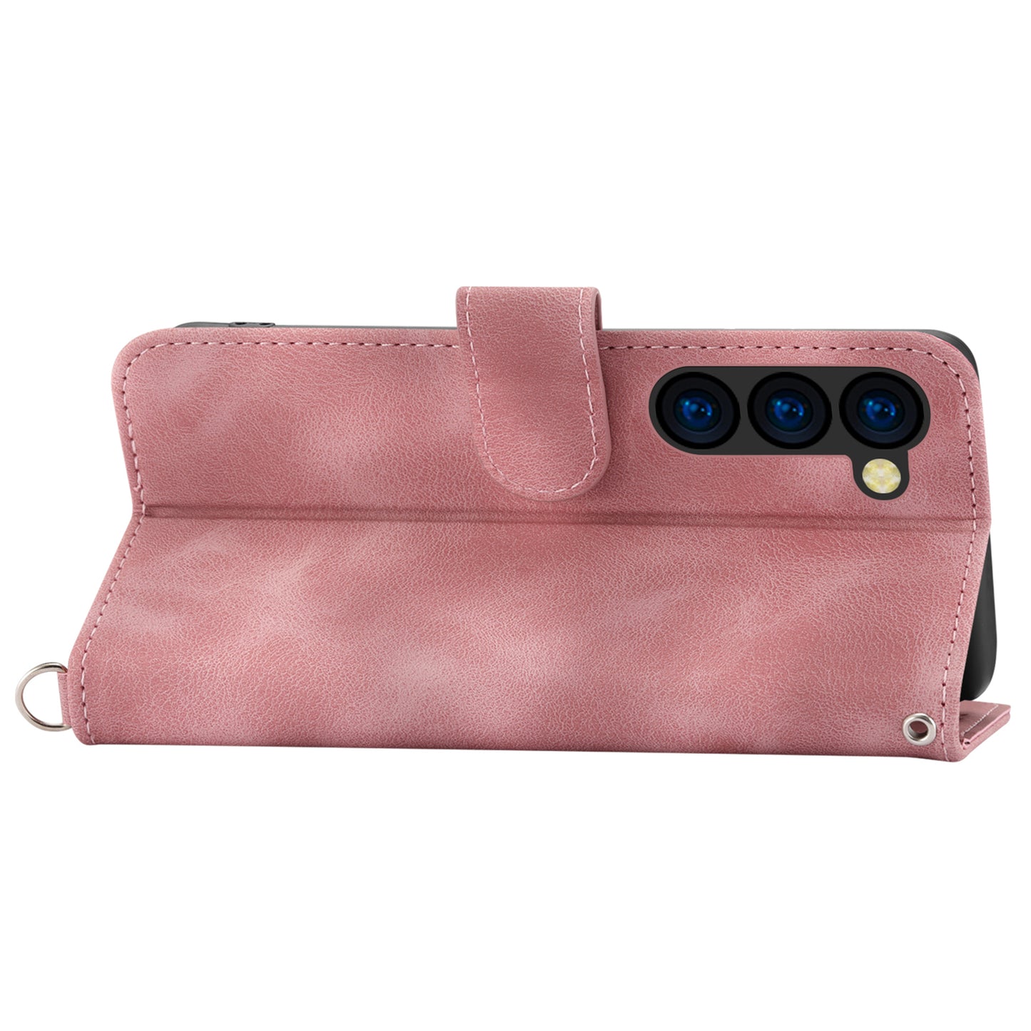 For Samsung Galaxy Z Fold6 5G Leather Case Multiple Card Slots Phone Cover with 2 Straps - Pink