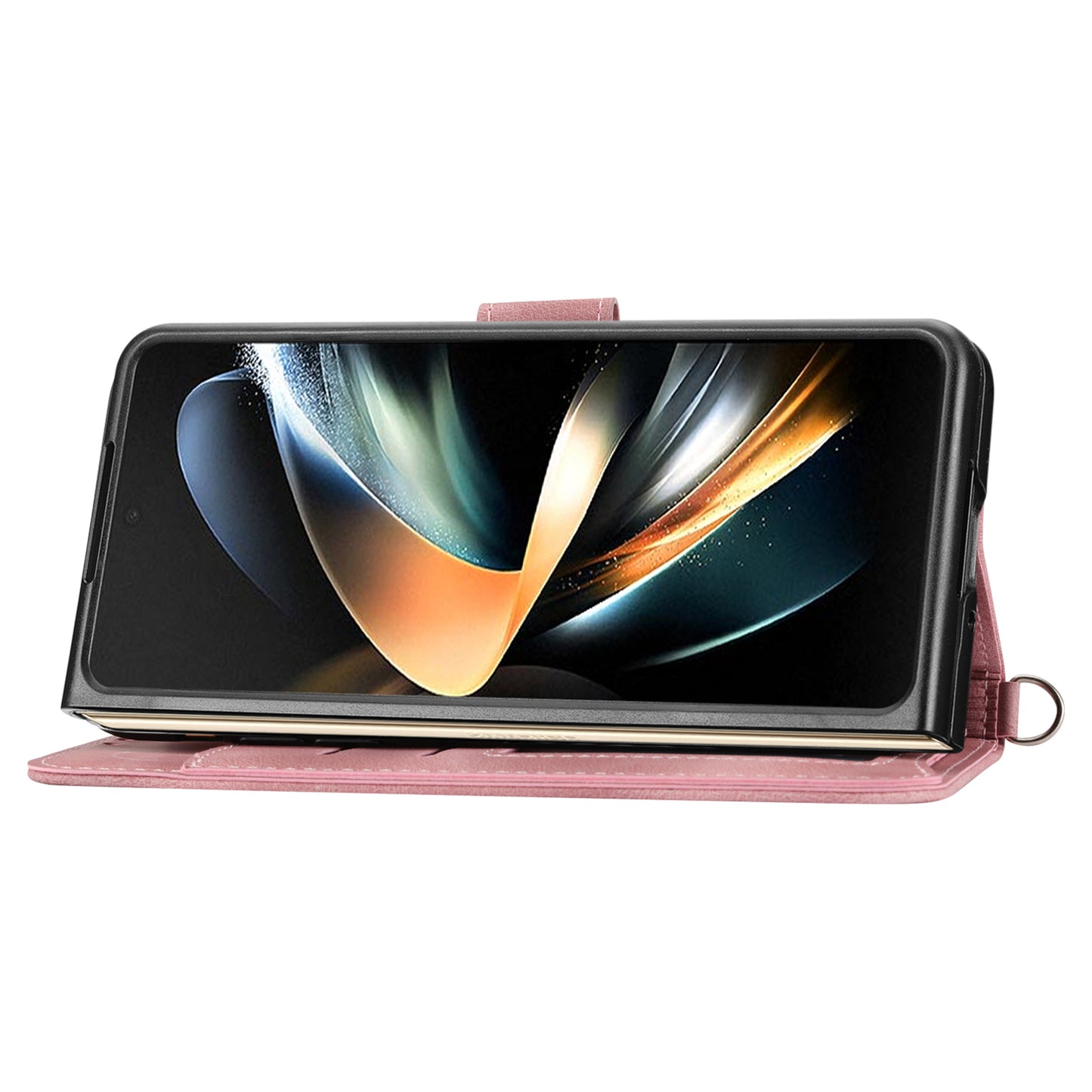 For Samsung Galaxy Z Fold6 5G Leather Case Multiple Card Slots Phone Cover with 2 Straps - Pink