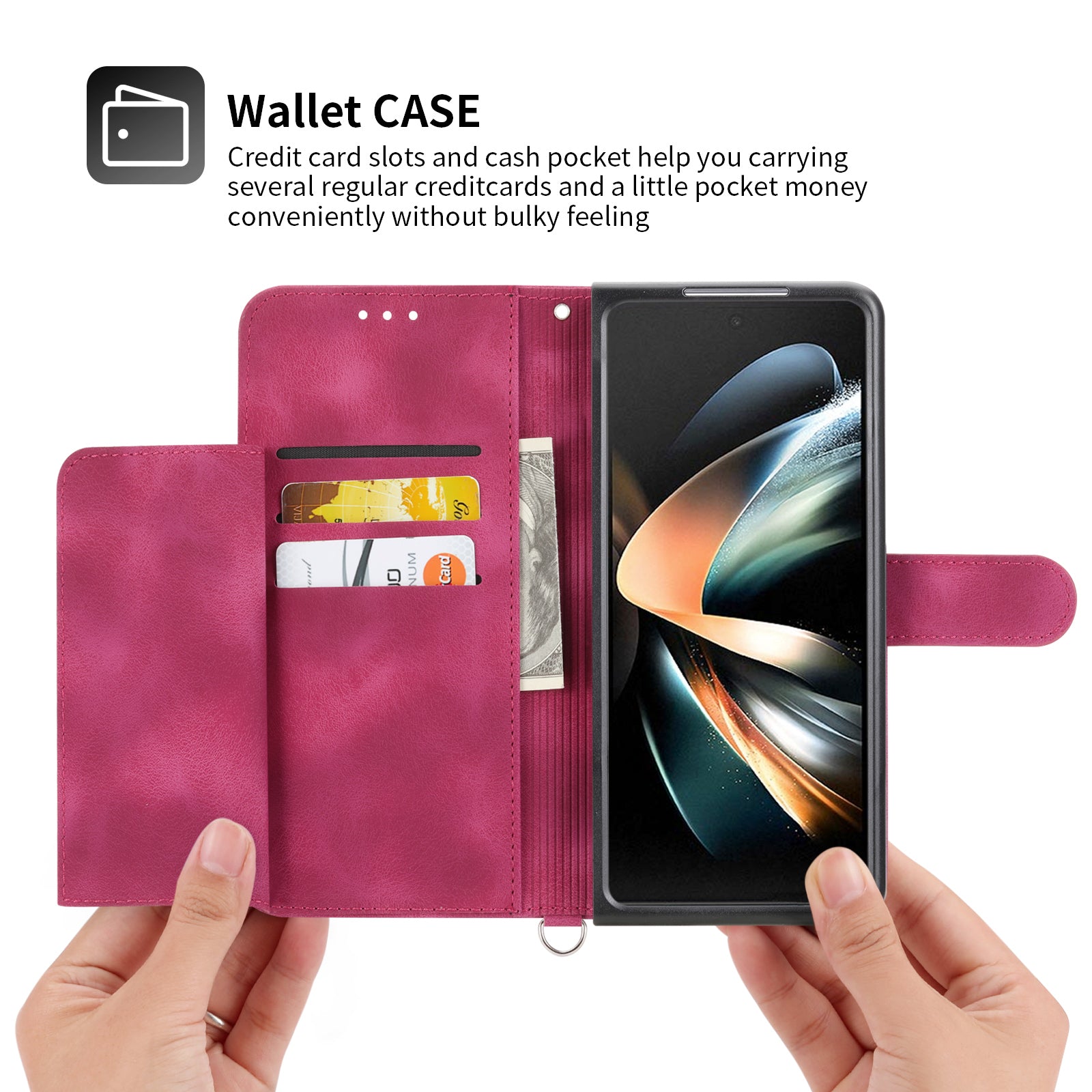 For Samsung Galaxy Z Fold6 5G Leather Case Multiple Card Slots Phone Cover with 2 Straps - Wine Red