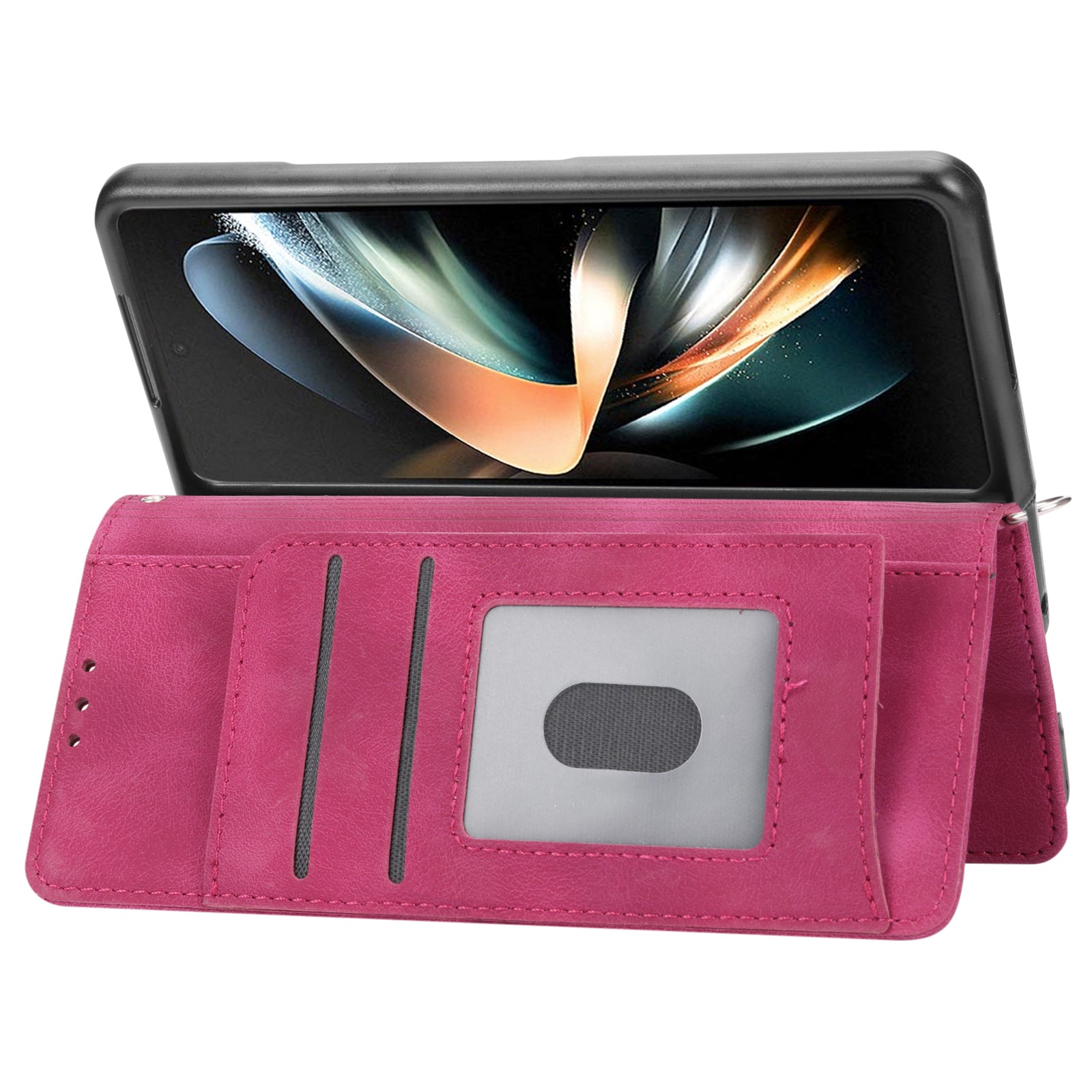 For Samsung Galaxy Z Fold6 5G Leather Case Multiple Card Slots Phone Cover with 2 Straps - Wine Red
