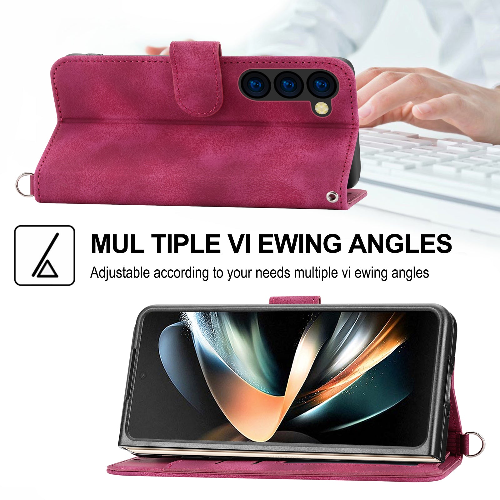 For Samsung Galaxy Z Fold6 5G Leather Case Multiple Card Slots Phone Cover with 2 Straps - Wine Red