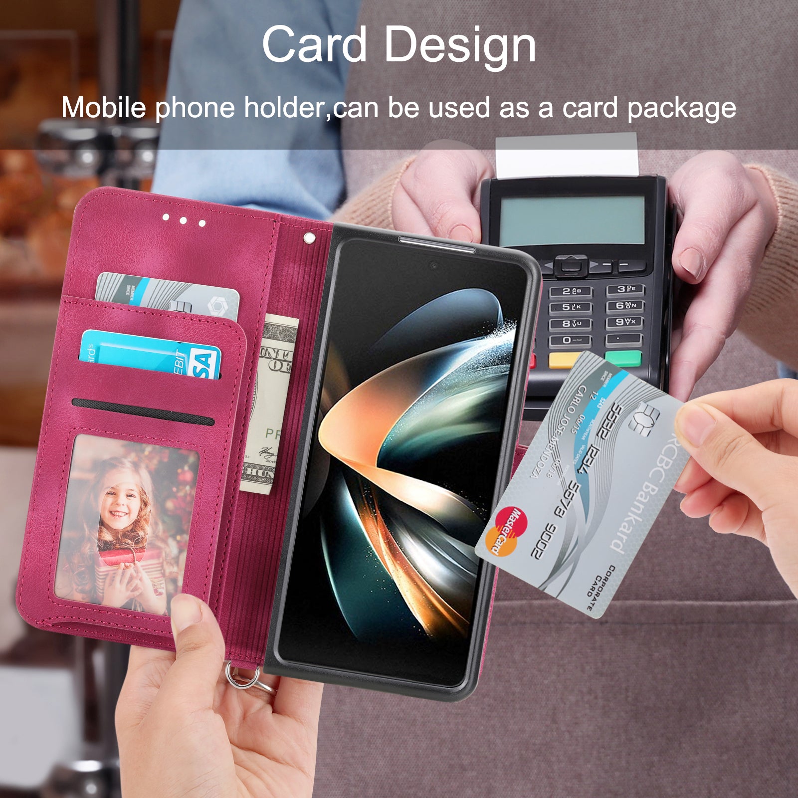 For Samsung Galaxy Z Fold6 5G Leather Case Multiple Card Slots Phone Cover with 2 Straps - Wine Red