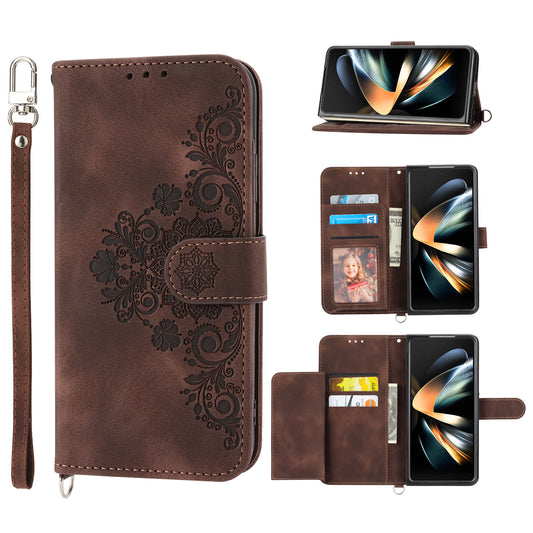 For Samsung Galaxy Z Fold6 5G Leather Case Multiple Card Slots Phone Cover with 2 Straps - Brown