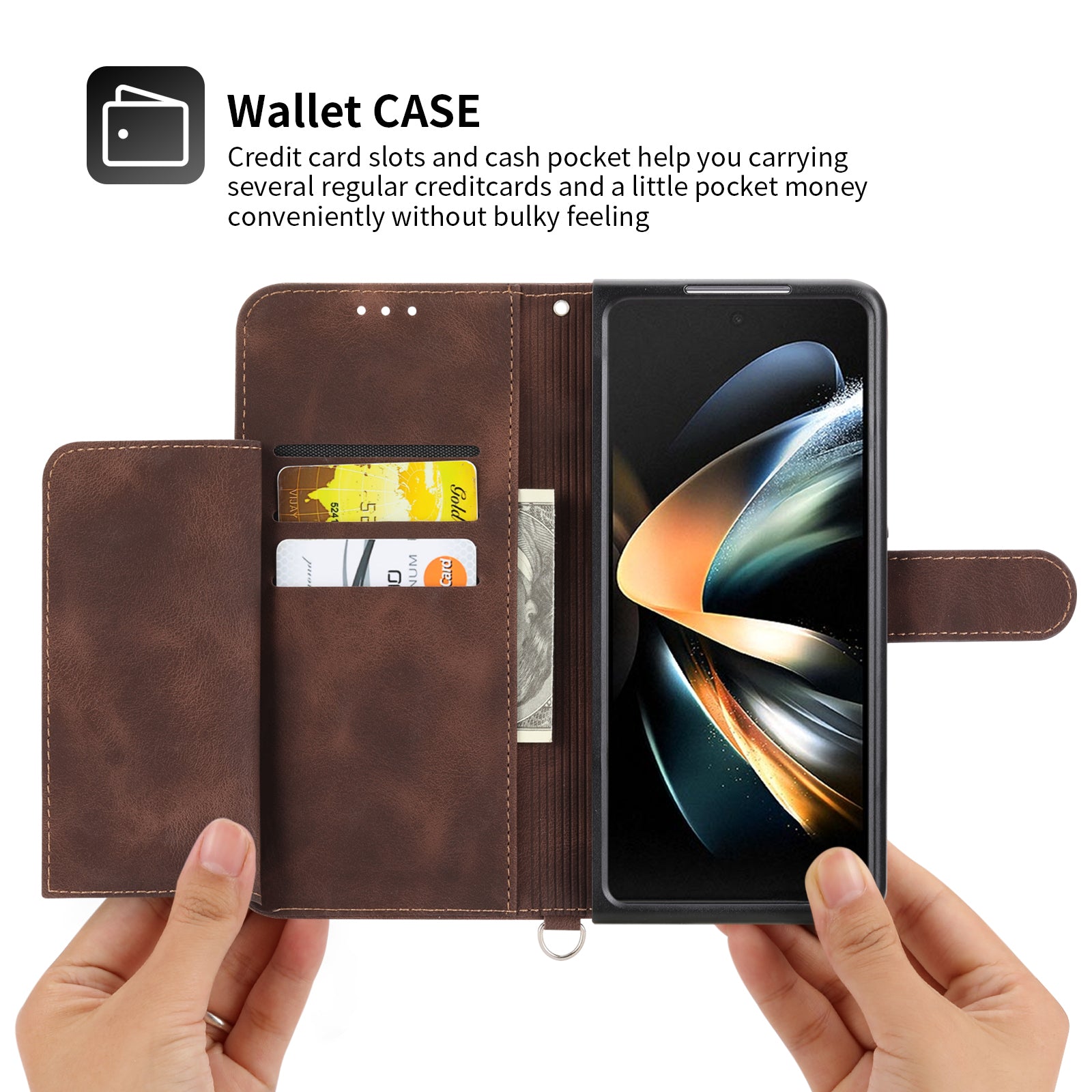 For Samsung Galaxy Z Fold6 5G Leather Case Multiple Card Slots Phone Cover with 2 Straps - Brown
