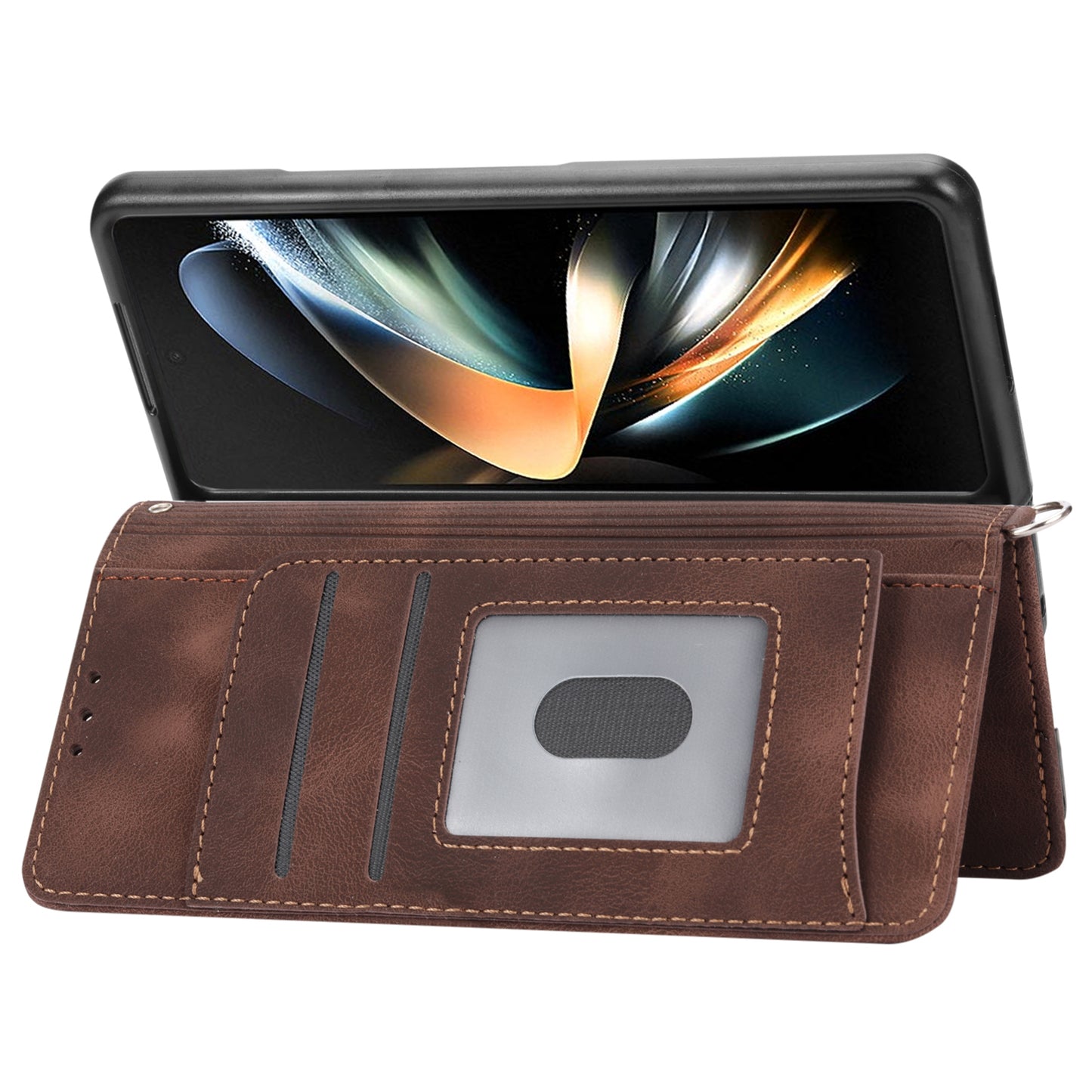 For Samsung Galaxy Z Fold6 5G Leather Case Multiple Card Slots Phone Cover with 2 Straps - Brown