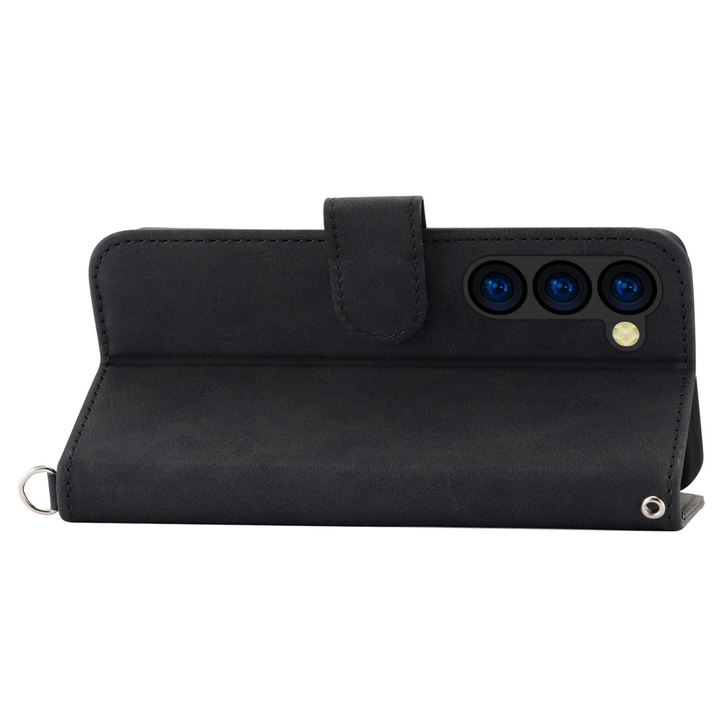 For Samsung Galaxy Z Fold6 5G Leather Case Multiple Card Slots Phone Cover with 2 Straps - Black