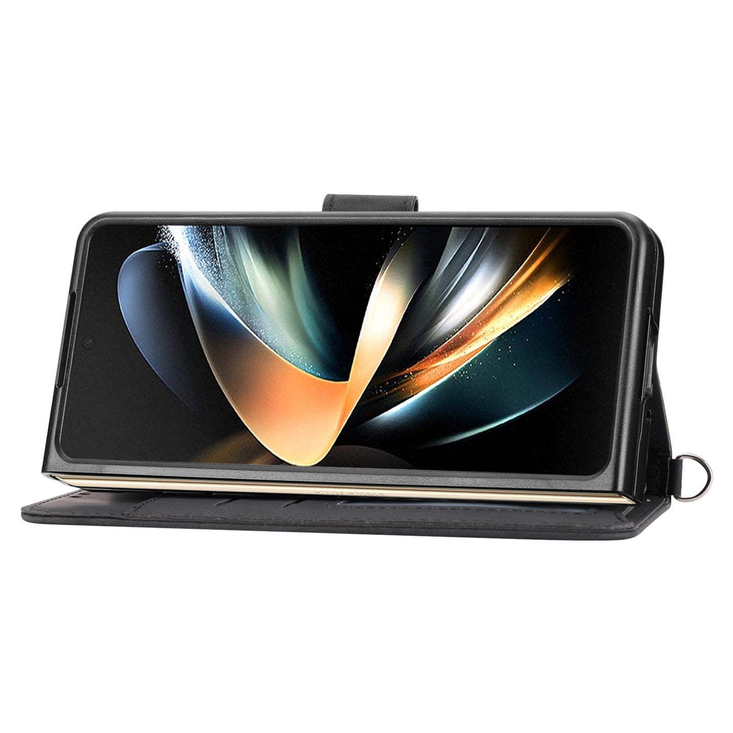 For Samsung Galaxy Z Fold6 5G Leather Case Multiple Card Slots Phone Cover with 2 Straps - Black