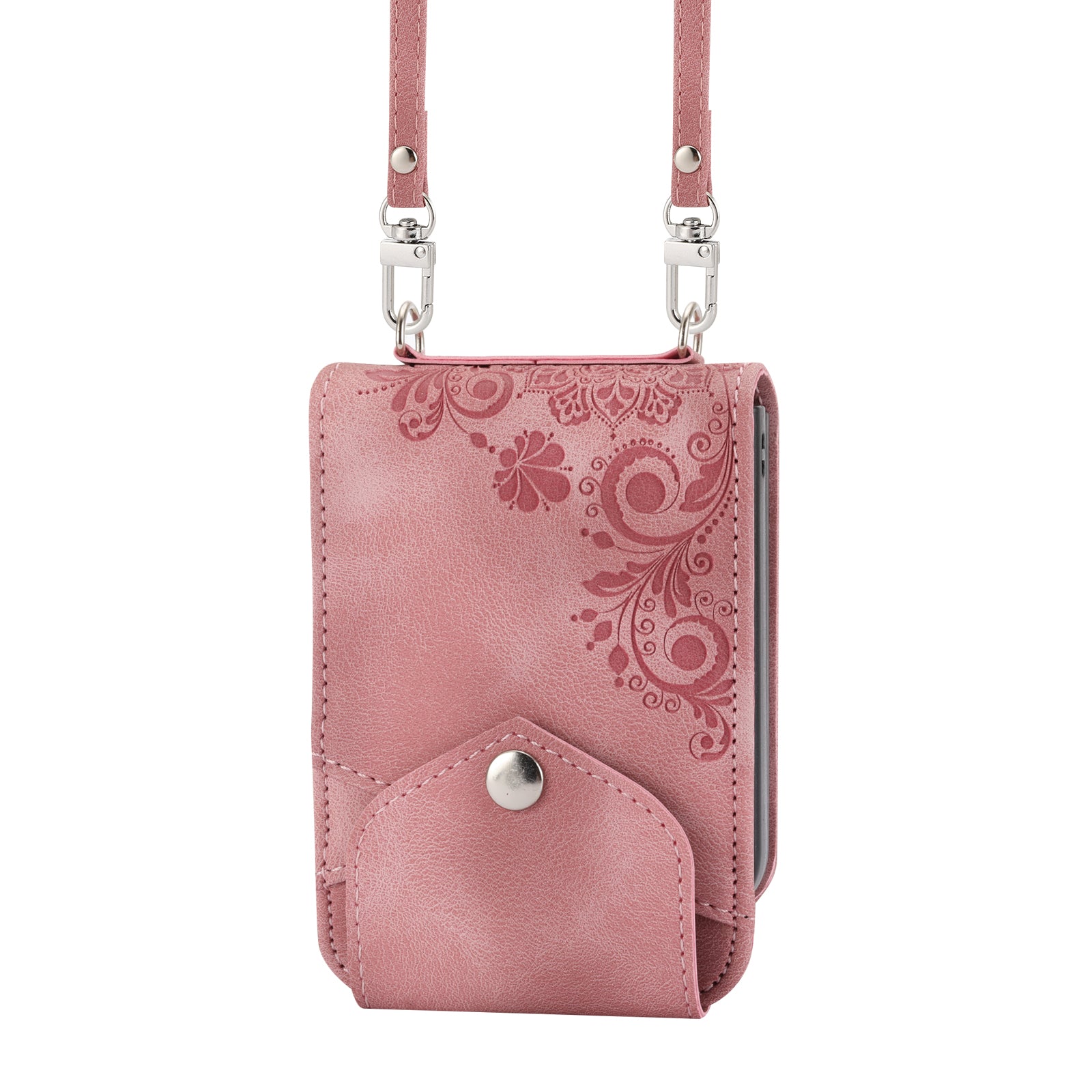 For Samsung Galaxy Z Flip6 5G Leather Case Multiple Card Slots Phone Cover with Shoulder Strap - Pink