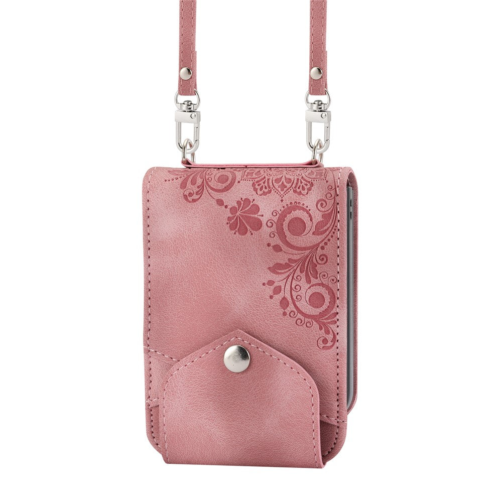 For Samsung Galaxy Z Flip7 FE 5G / Z Flip6 5G Leather Case Multiple Card Slots Phone Cover with Shoulder Strap - Pink