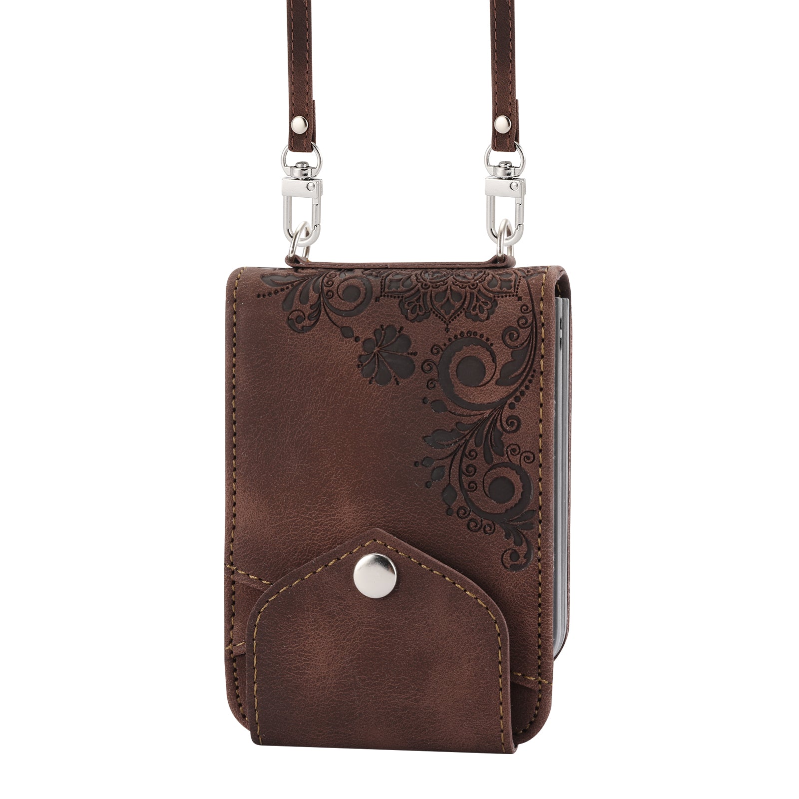 For Samsung Galaxy Z Flip6 5G Leather Case Multiple Card Slots Phone Cover with Shoulder Strap - Brown
