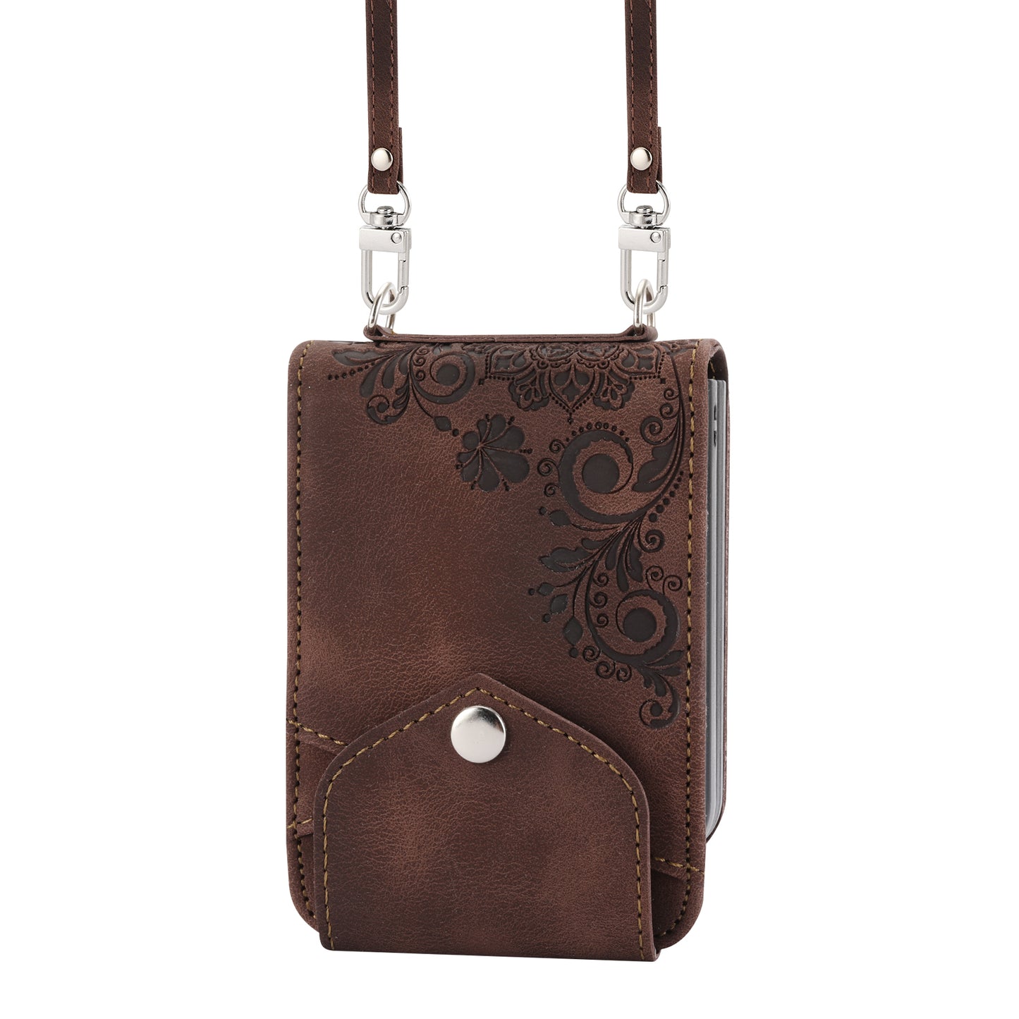 For Samsung Galaxy Z Flip6 5G Leather Case Multiple Card Slots Phone Cover with Shoulder Strap - Brown