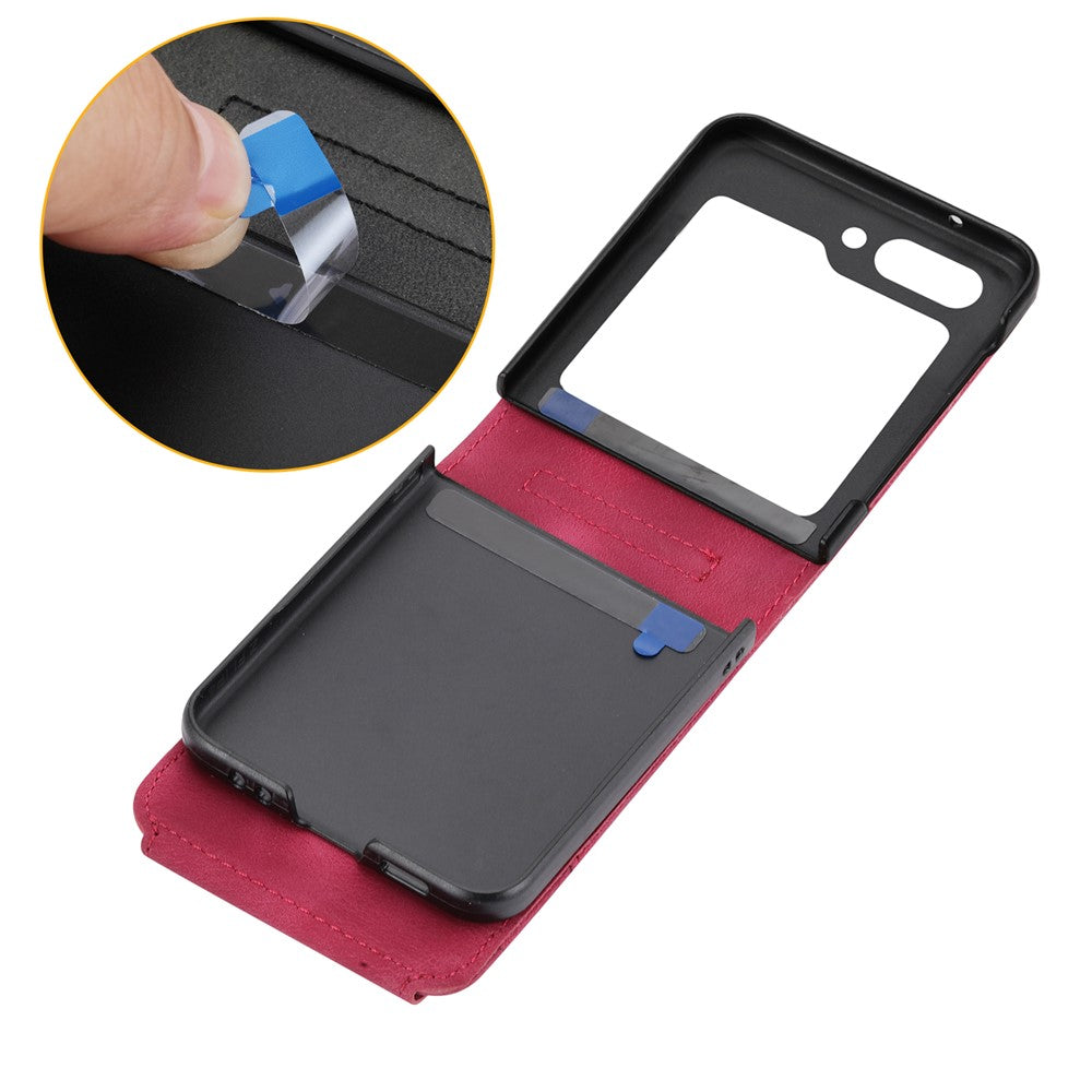 For Samsung Galaxy Z Flip7 FE 5G / Z Flip6 5G Leather Case Multiple Card Slots Phone Cover with Shoulder Strap - Wine Red