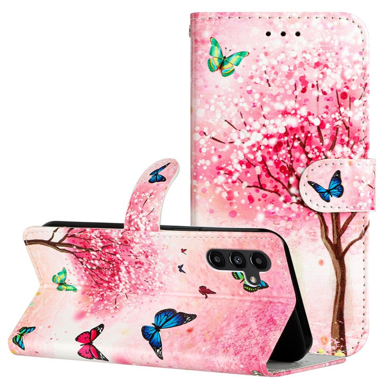 For Samsung Galaxy S24 FE Case Leather Pattern Printing Flip Phone Cover - Cherry Blossoms Tree
