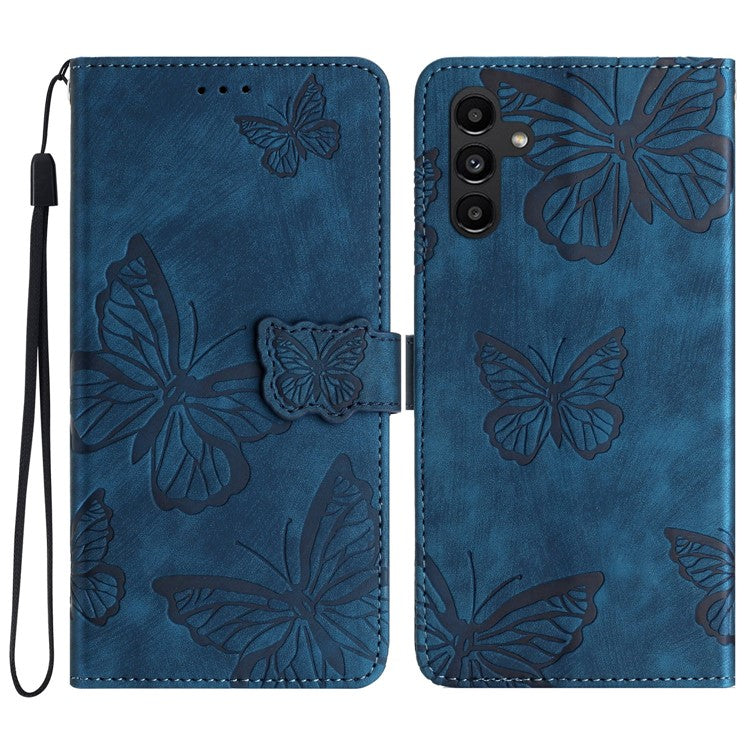 For Samsung Galaxy S24 FE Case PU Leather Wallet Flip Phone Cover Butterflies Imprinted - Blue