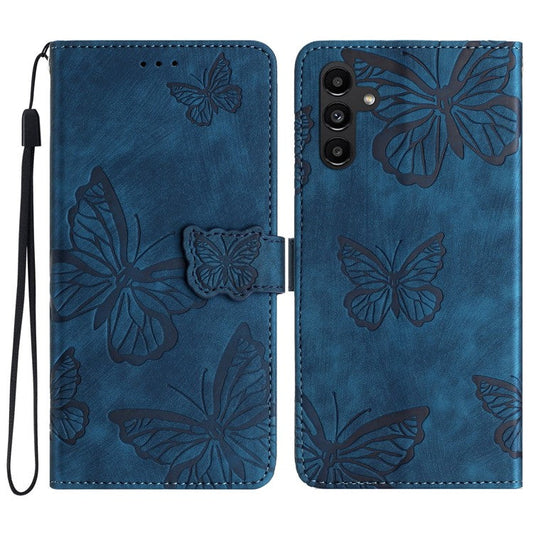 For Samsung Galaxy S24 FE Case PU Leather Wallet Flip Phone Cover Butterflies Imprinted - Blue