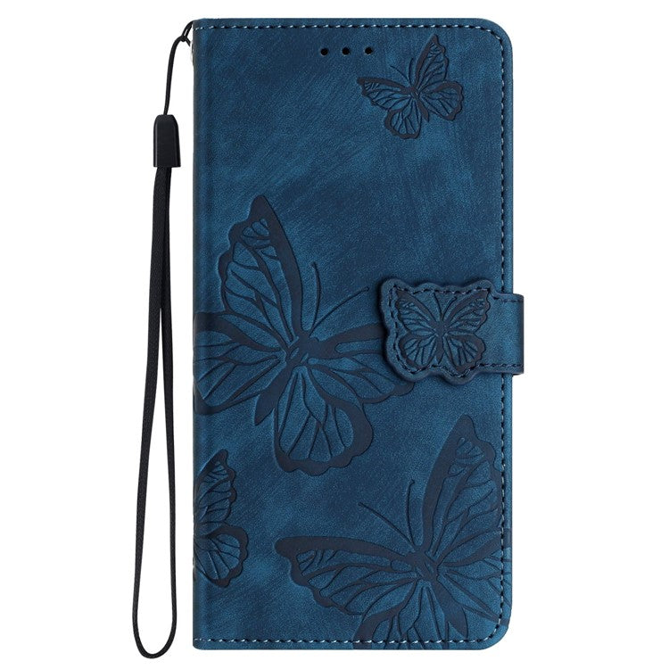 For Samsung Galaxy S24 FE Case PU Leather Wallet Flip Phone Cover Butterflies Imprinted - Blue