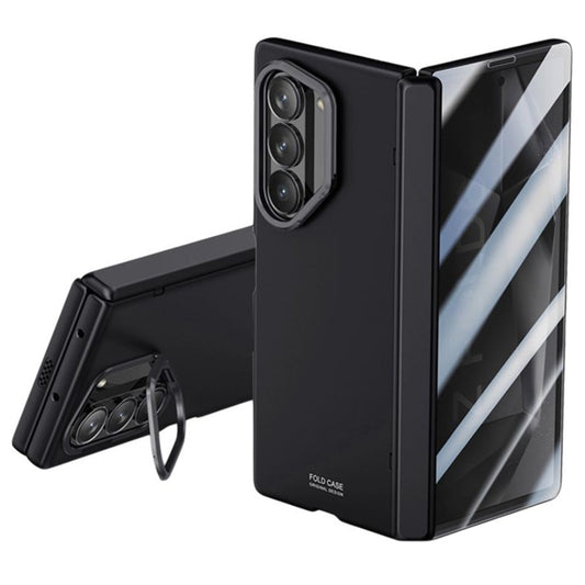 For Samsung Galaxy Z Fold6 5G Case PC Hard Phone Cover with Anti-Spy Film, Lesn Frame Kickstand - Black