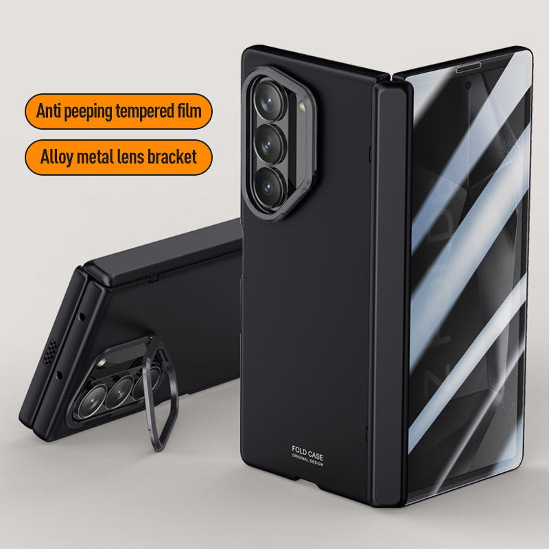 For Samsung Galaxy Z Fold6 5G Case PC Hard Phone Cover with Anti-Spy Film, Lesn Frame Kickstand - Black