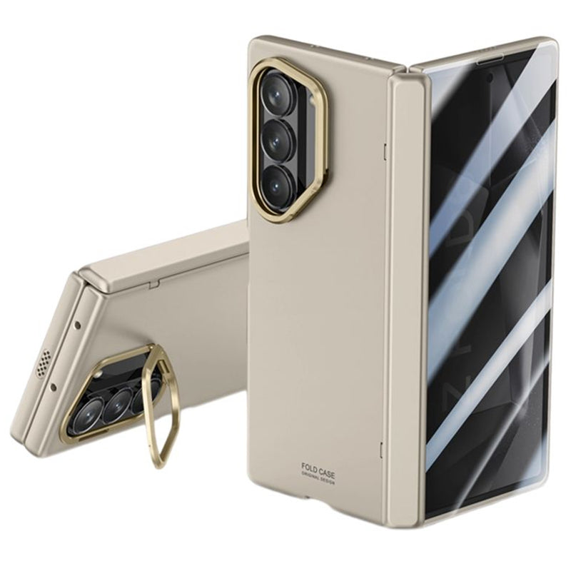 For Samsung Galaxy Z Fold6 5G Case PC Hard Phone Cover with Anti-spy Film, Lesn Frame Kickstand - Titanium Grey