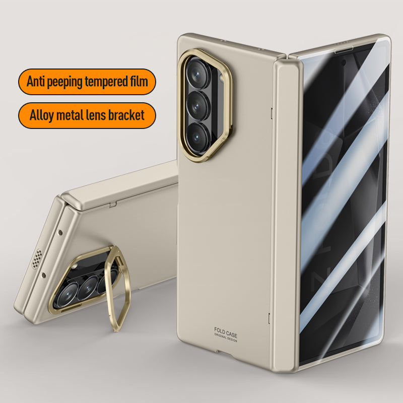 For Samsung Galaxy Z Fold6 5G Case PC Hard Phone Cover with Anti-spy Film, Lesn Frame Kickstand - Titanium Grey