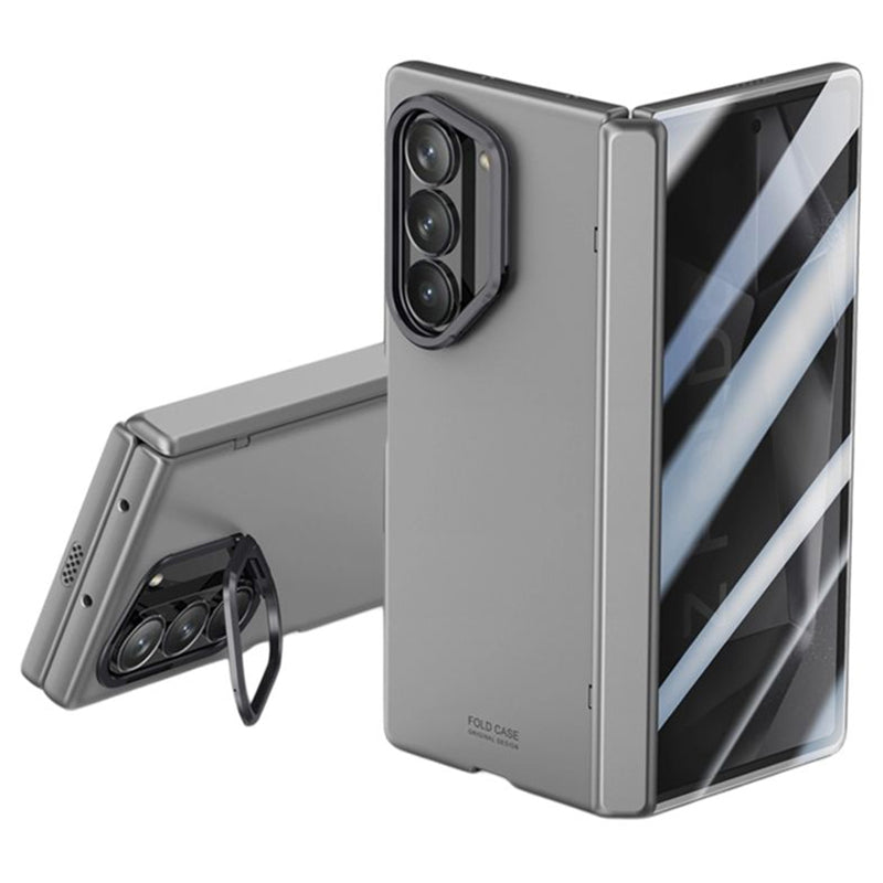 For Samsung Galaxy Z Fold6 5G Case PC Hard Phone Cover with Anti-spy Film, Lesn Frame Kickstand - Grey