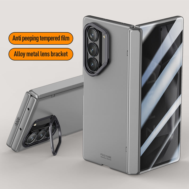 For Samsung Galaxy Z Fold6 5G Case PC Hard Phone Cover with Anti-spy Film, Lesn Frame Kickstand - Grey