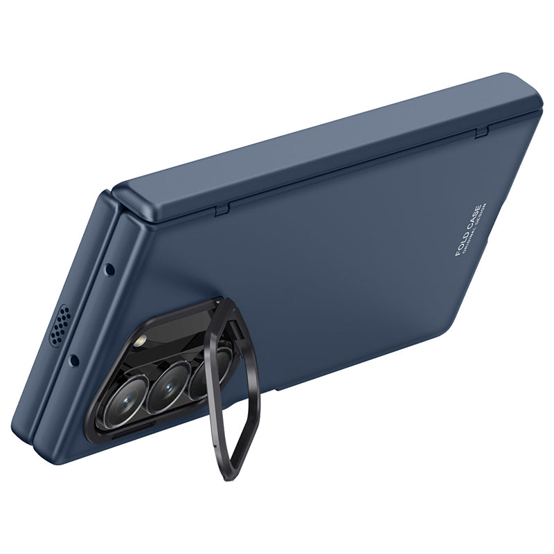 For Samsung Galaxy Z Fold6 5G Case PC Hard Phone Cover with Anti-spy Film, Lesn Frame Kickstand - Blue