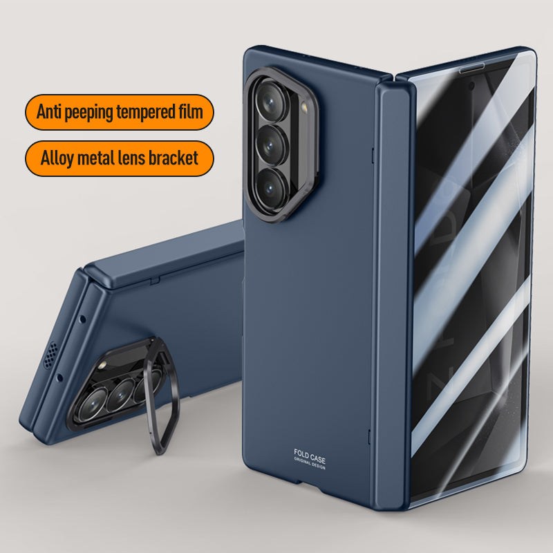 For Samsung Galaxy Z Fold6 5G Case PC Hard Phone Cover with Anti-spy Film, Lesn Frame Kickstand - Blue