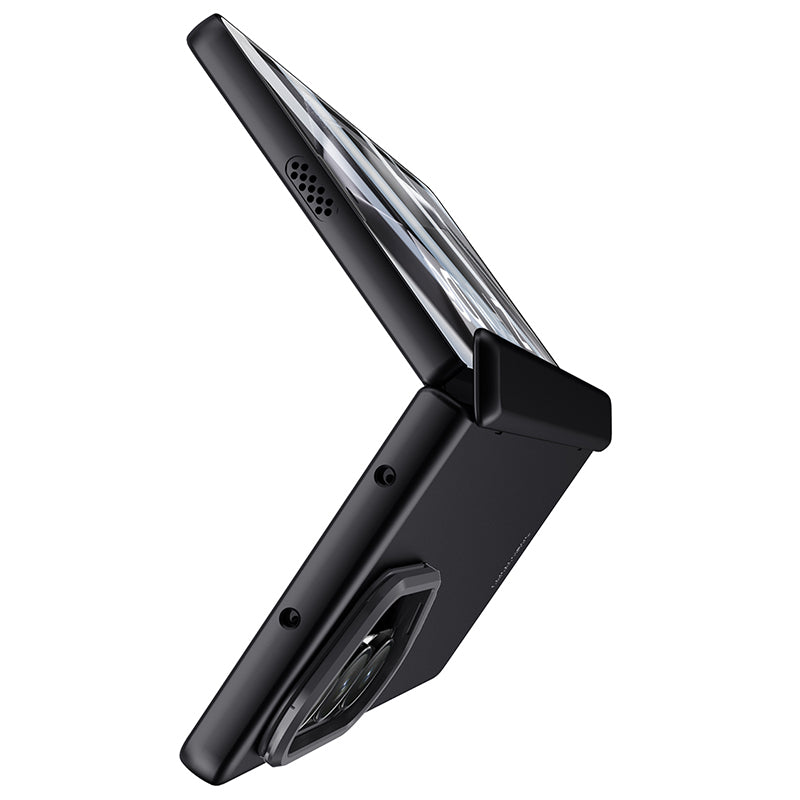 For Samsung Galaxy Z Fold6 5G Case Kickstand Hard PC Phone Cover with HD Tempered Glass Film - Black