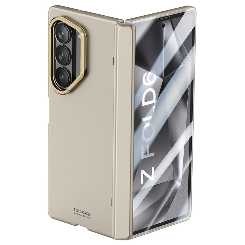 For Samsung Galaxy Z Fold6 5G Case Kickstand Hard PC Phone Cover with HD Tempered Glass Film - Titanium Grey