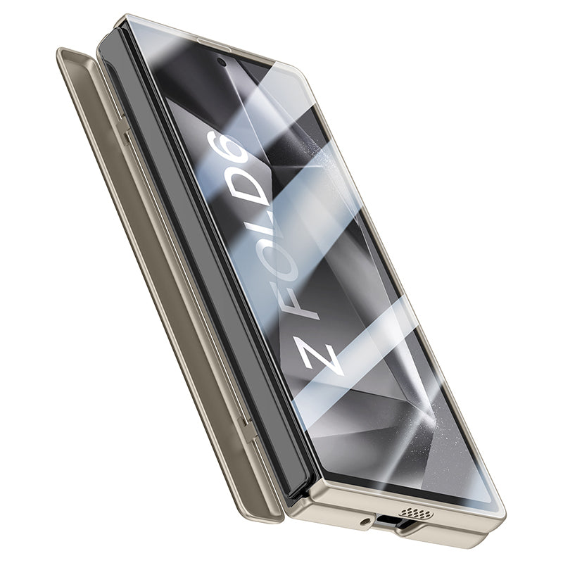 For Samsung Galaxy Z Fold6 5G Case Kickstand Hard PC Phone Cover with HD Tempered Glass Film - Titanium Grey