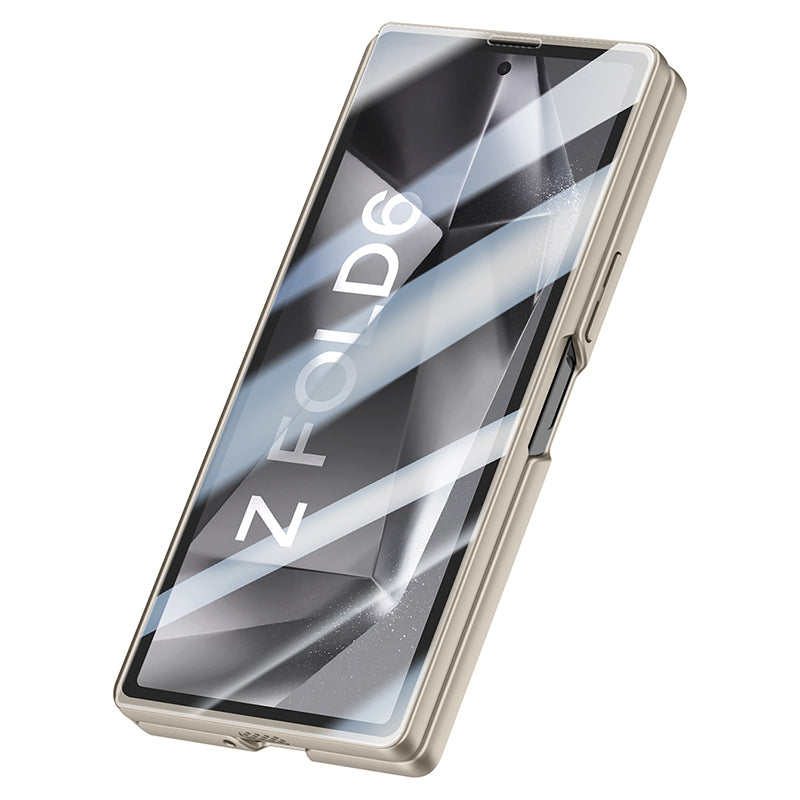 For Samsung Galaxy Z Fold6 5G Case Kickstand Hard PC Phone Cover with HD Tempered Glass Film - Titanium Grey