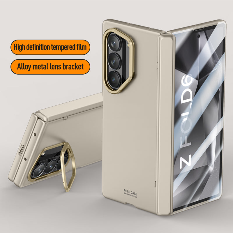For Samsung Galaxy Z Fold6 5G Case Kickstand Hard PC Phone Cover with HD Tempered Glass Film - Titanium Grey