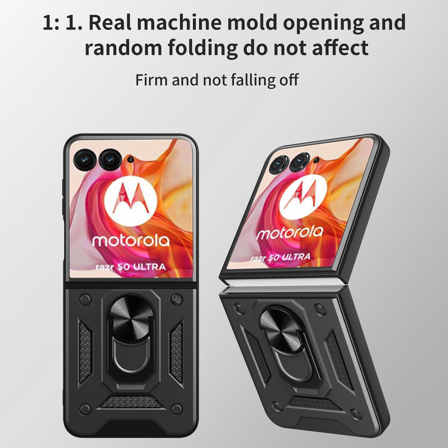 For Motorola Razr 50 Ultra 5G Kickstand Case PC+TPU Phone Shell with Slide Camera Lid - Black