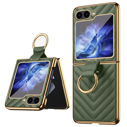 For Samsung Galaxy Z Flip6 5G Case V-Shape Pattern Kickstand PC Phone Cover - Green