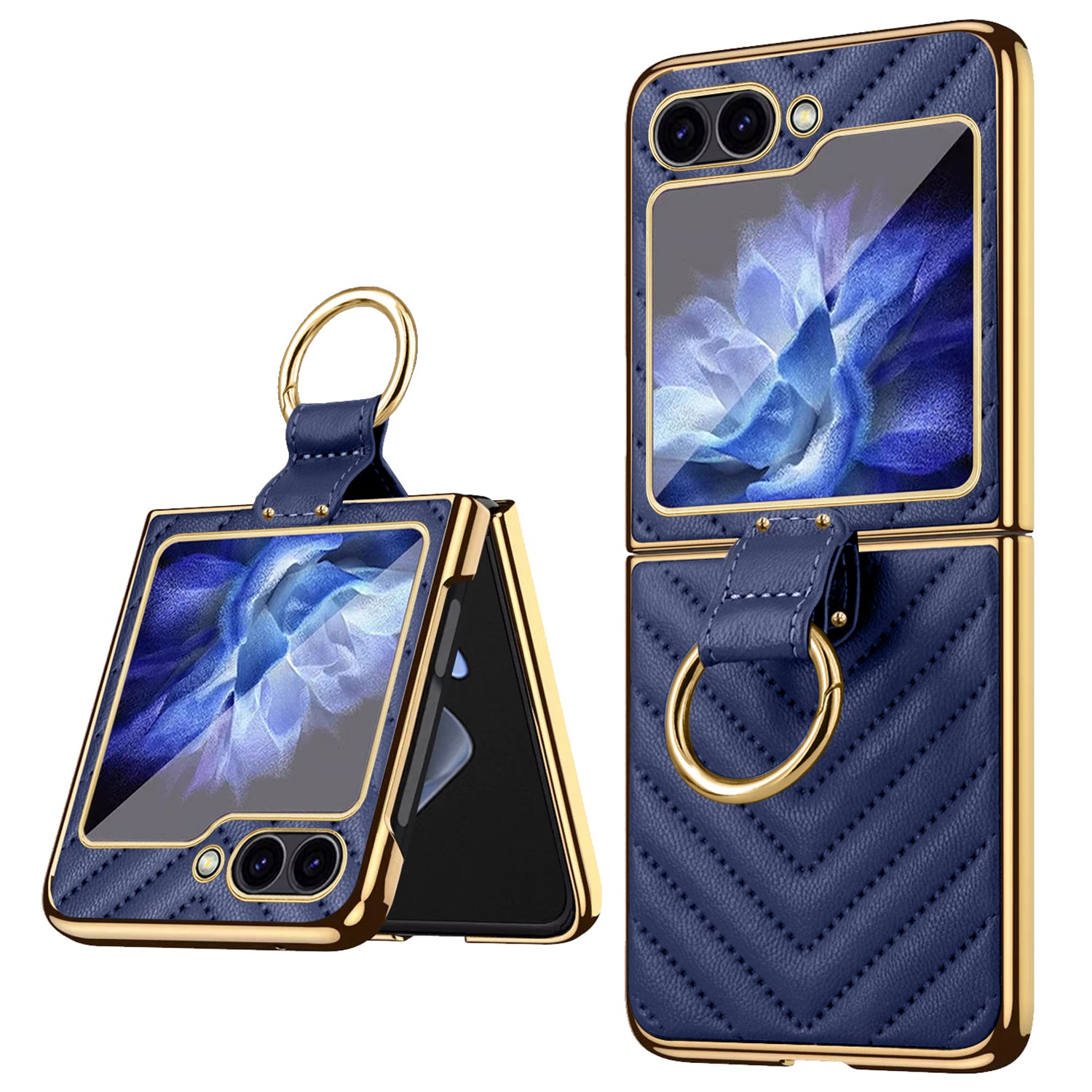 For Samsung Galaxy Z Flip6 5G Case V-Shape Pattern Kickstand PC Phone Cover - Blue