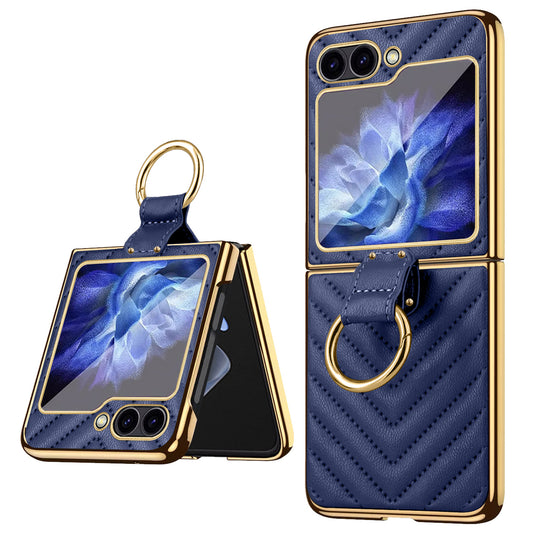 For Samsung Galaxy Z Flip6 5G Case V-Shape Pattern Kickstand PC Phone Cover - Blue