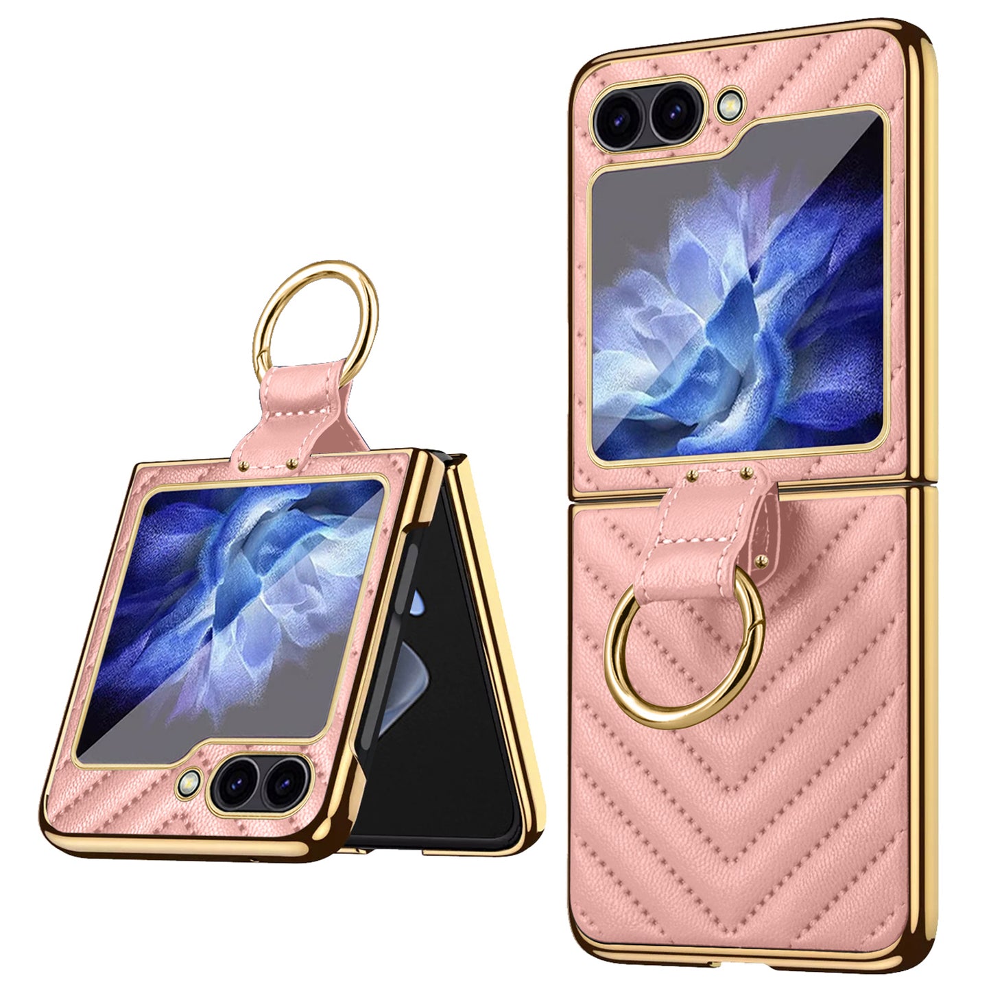 For Samsung Galaxy Z Flip6 5G Case V-Shape Pattern Kickstand PC Phone Cover - Pink