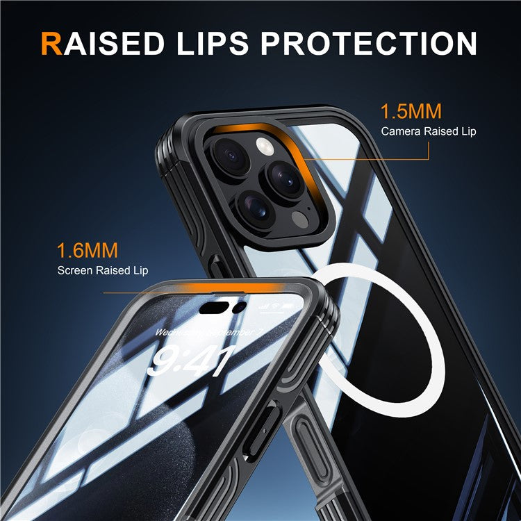 For iPhone 16 Pro Magnetic Case PC + TPU Full Protection Phone Cover with Screen Film - Dark Blue
