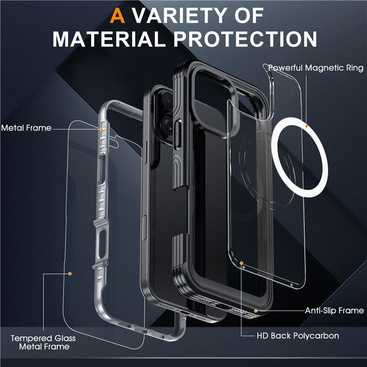 For iPhone 16 Pro Magnetic Case PC + TPU Full Protection Phone Cover with Screen Film - Dark Blue