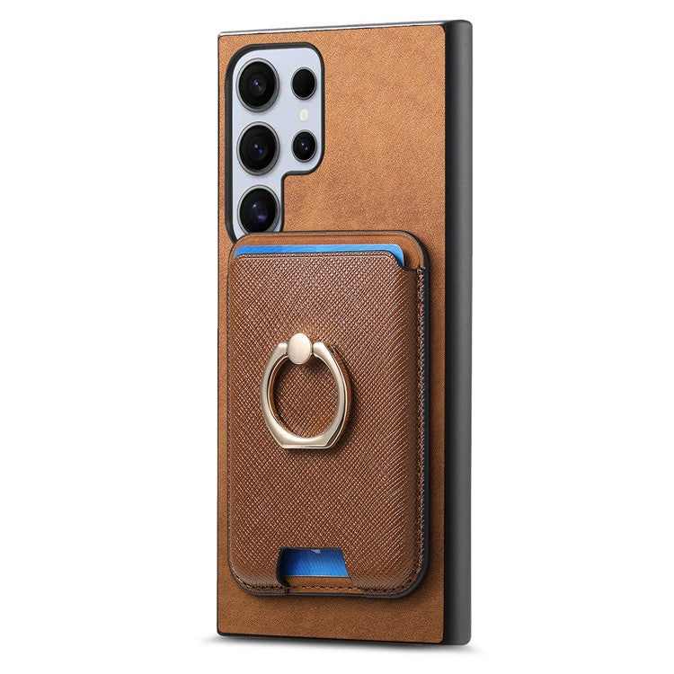 For Samsung Galaxy S24 Ultra Magnetic Phone Case Leather+TPU Detachable Card Slot - Brown
