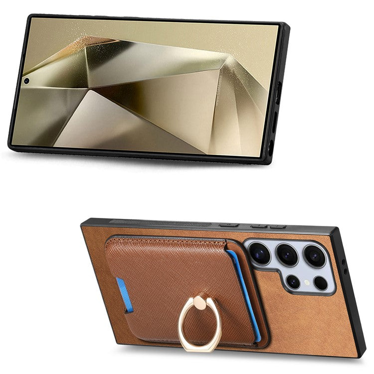 For Samsung Galaxy S24 Ultra Magnetic Phone Case Leather+TPU Detachable Card Slot - Brown