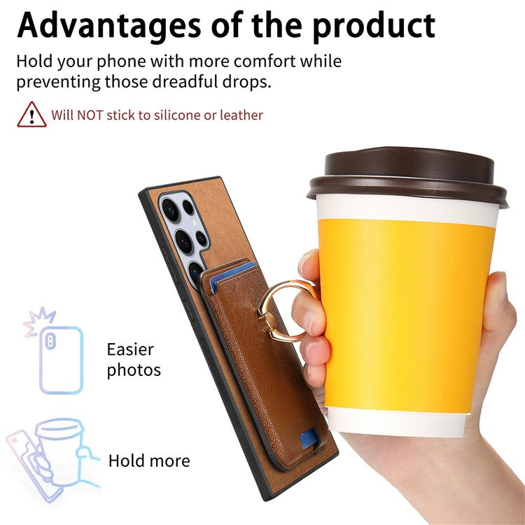 For Samsung Galaxy S24 Ultra Magnetic Phone Case Leather+TPU Detachable Card Slot - Brown