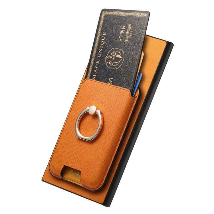 For Samsung Galaxy S23 Ultra Case Leather+TPU Cover Detachable Magnetic Card Holder - Orange