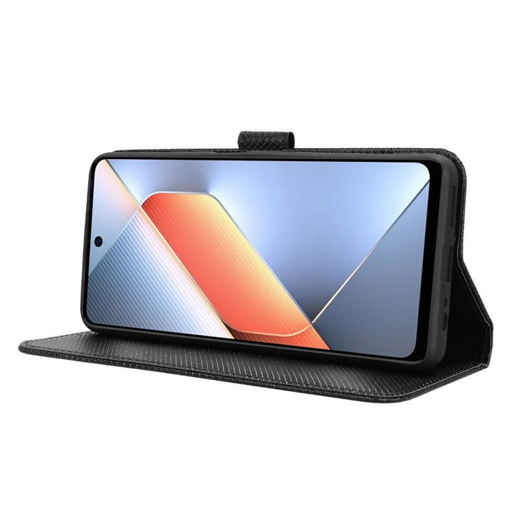 For TECNO Pova 6 Neo Case PU Leather Diamond Texture Protective Phone Cover - Black