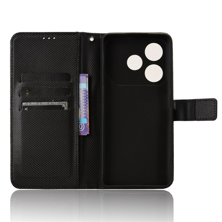 For TECNO Pova 6 Neo Case PU Leather Diamond Texture Protective Phone Cover - Black