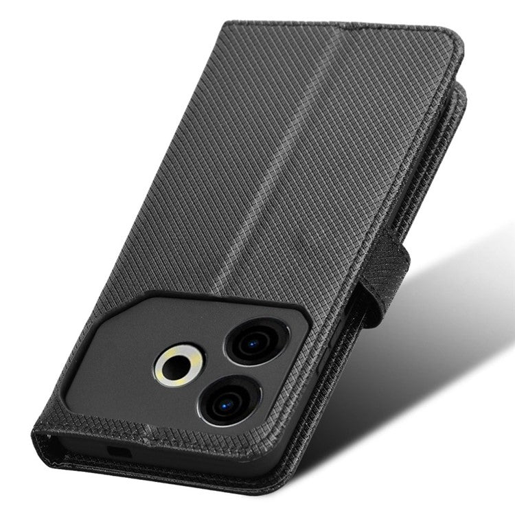 For TECNO Pova 6 Neo Case PU Leather Diamond Texture Protective Phone Cover - Black